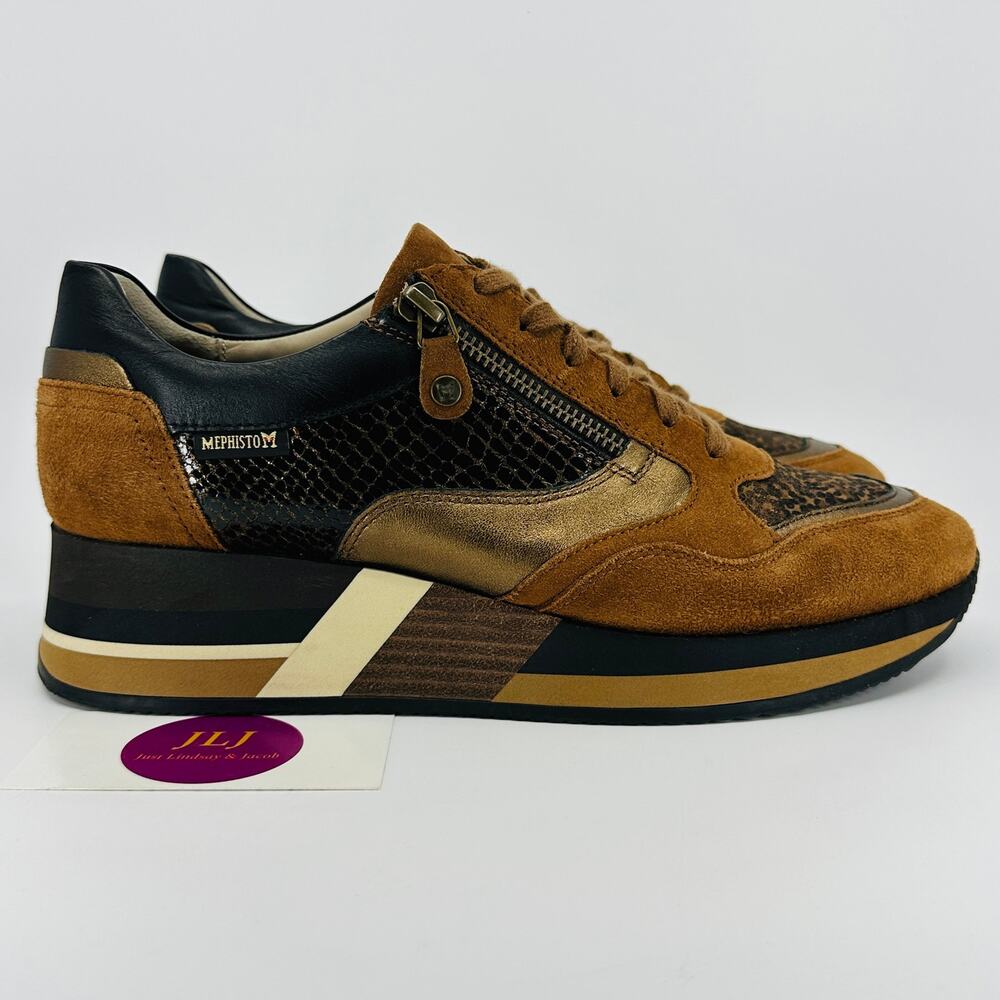 Mephisto Women's Olimpia Hazlenut Leather Wedge Comfort Sneakers Size 10
